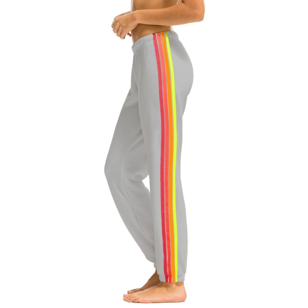 AVIATOR NATION 4 Stripe Women's Sweatpant in Light Grey/Neon